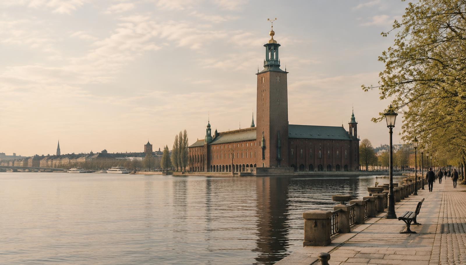 Stockholms stadshus i varmt dagsljus